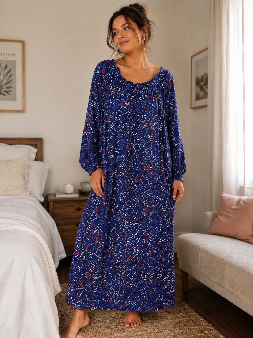 Only Necessities Plus Sz 4X Blue Winter Cardinals Loungewear Flannel Nightgown